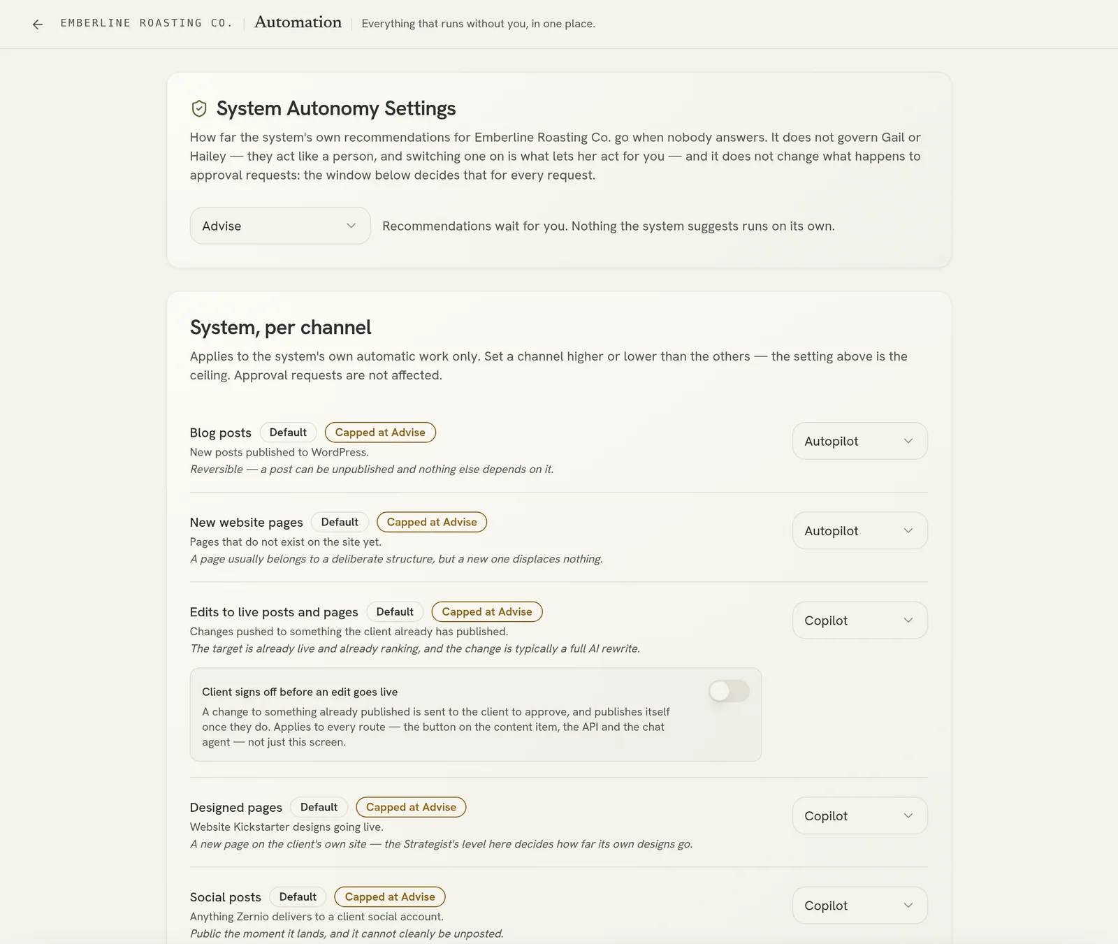 The Automation page