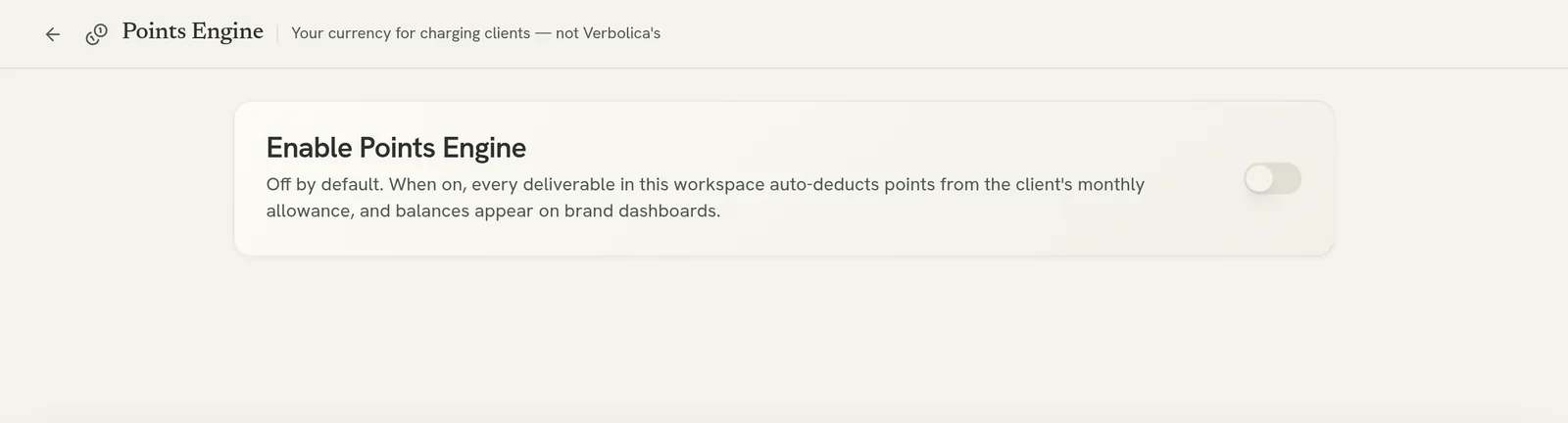 Settings → Points, where the points engine is switched on