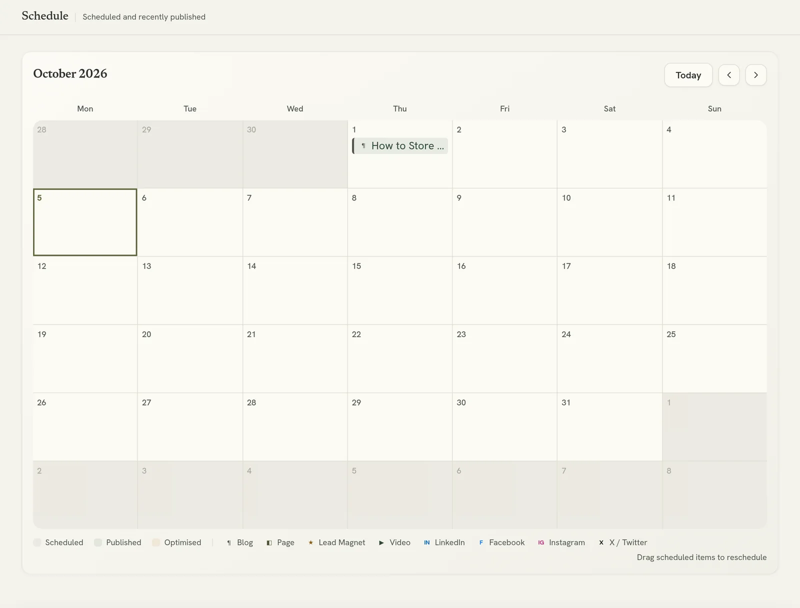 The Schedule calendar